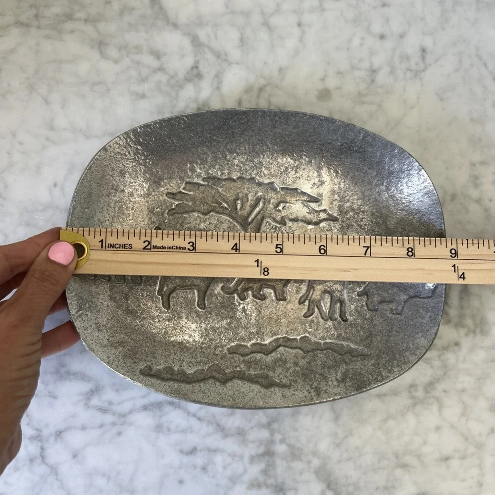 VTG Daniel L Boone Polished Pewter Serving Tray Safari Animals